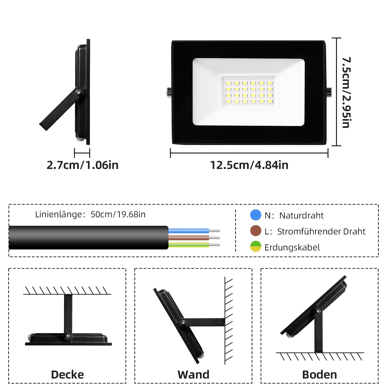 Image of 2 Pack Led Flood Light, 20w Outdoor Floodlight, 220-240v Ip65 3000k Led Projector Spot Light, No Battery, Hardwired, For Garden, Garage, Exterior