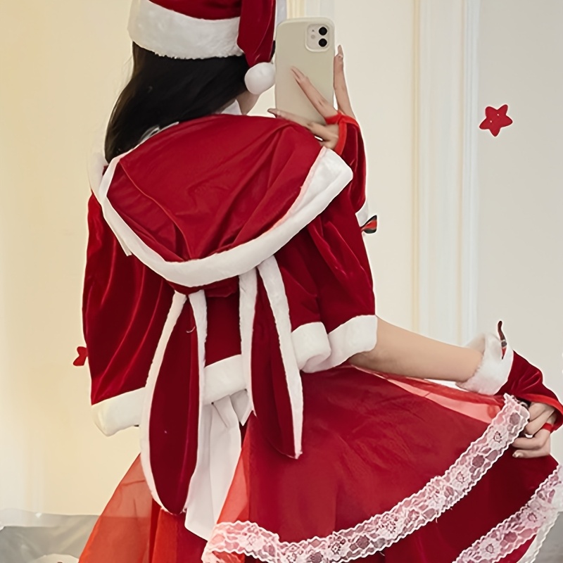 sachin and babi light blue dress autumn winter christmas dress velvet hooded bunny ear cape