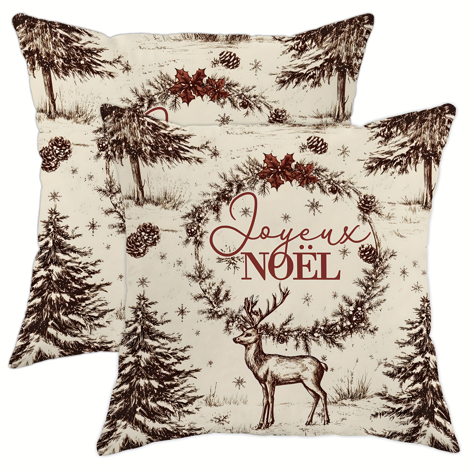 

2pcs Housses de Coussin en & Arbre de - Douces, Confortables, Rouges & Marron, Housse de Coussin Décorative & Chambre - Fermeture Éclair, Lavable en - Cadeau de ( Non ), Décoration de