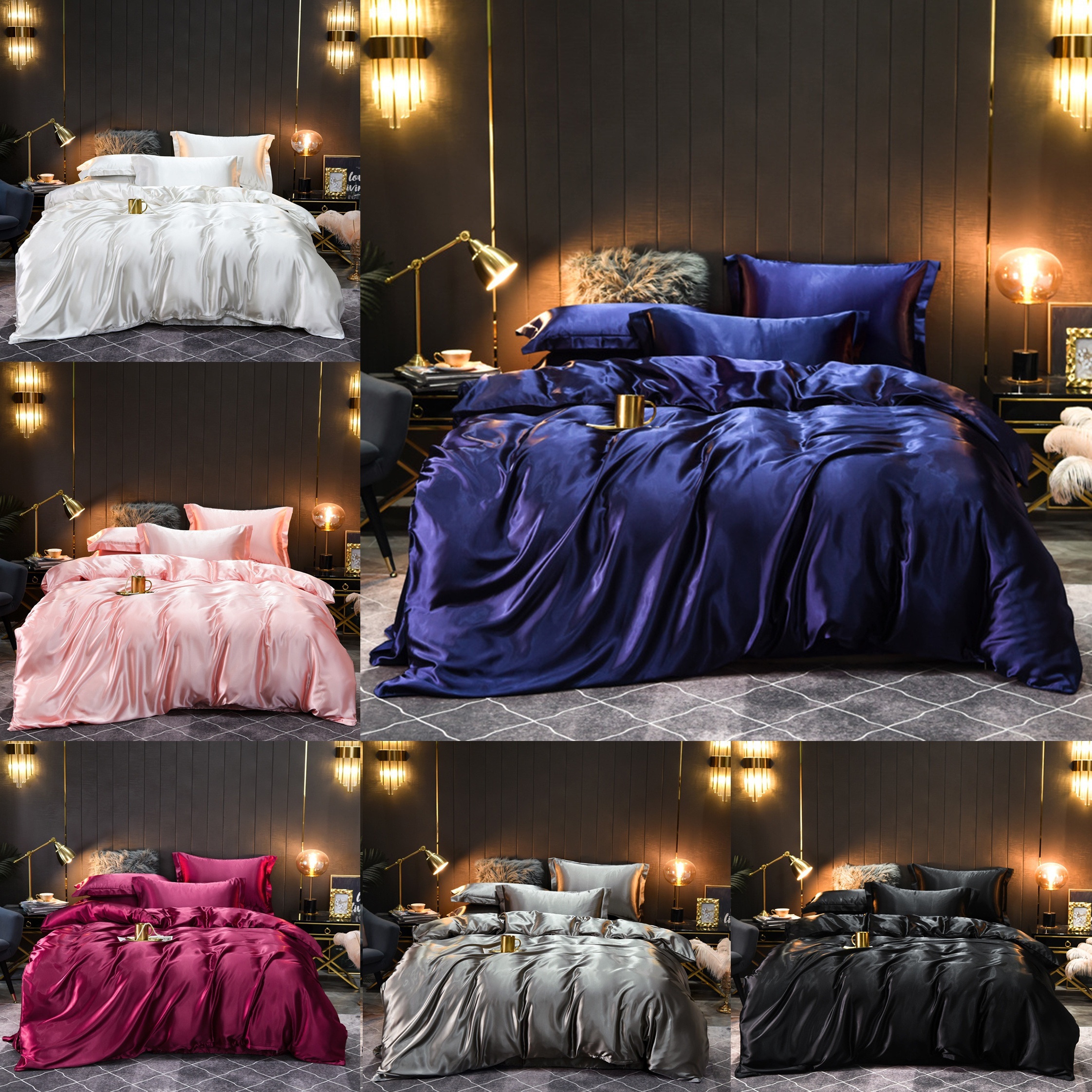 

3pcs Luxury Duvet Cover Set (1*duvet Cover + 2*pillowcases, Without Quilt And Pillow Core), Solid Color Satin Bedding Set, Soft Comfortable Duvet Cover, For Bedroom, Guest Room, Satin Duvet Cover Set