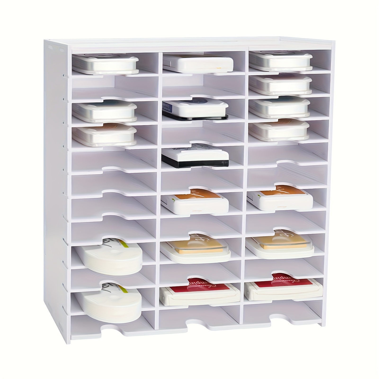 

36-slot Stamp Pad Organizer - White Pvc Craft Supply Storage Rack For Diamond Painting, Ink Pads & More