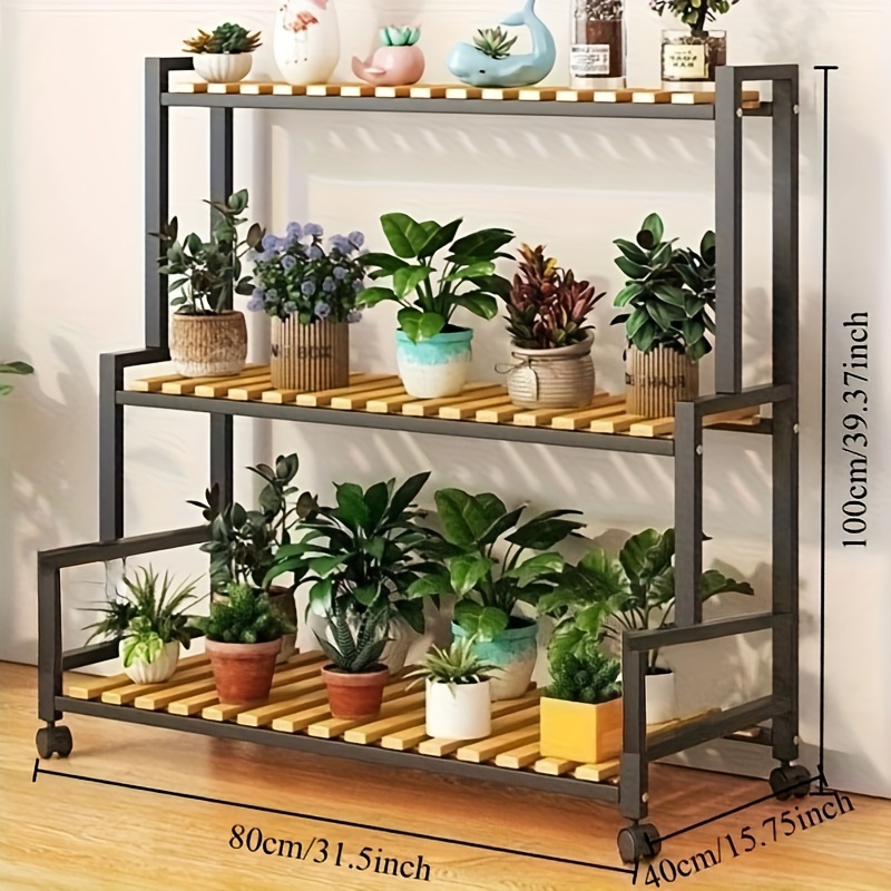 3-Tier Rolling Metal Plant Stand with Wheels - Rust-Resistant Contemporary Indoor/Outdoor Shelf for Potted Plants, Space-Saving Multi-Layer Staircase Design, Geometric Shape for Living Room, Balcony & Garden Decor, Balcony Organizer, Sturdy Construction