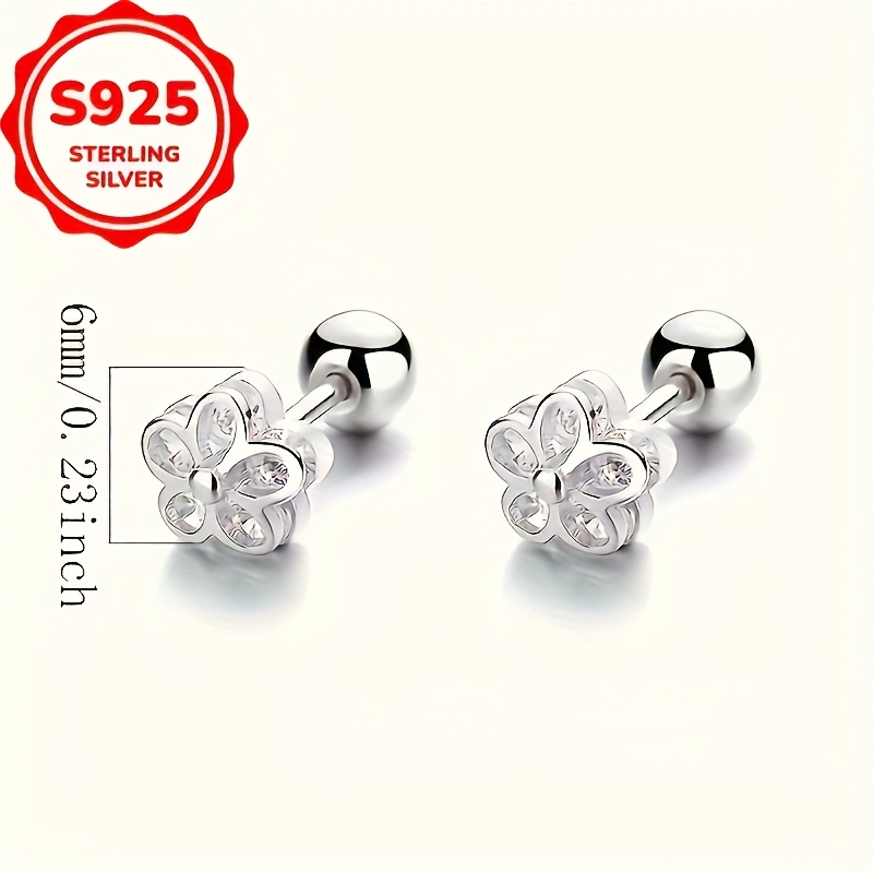 flower twist screw ear studs for women s925 silver   ins twist screw ear bone studs elegant earring jewelry Product details 0