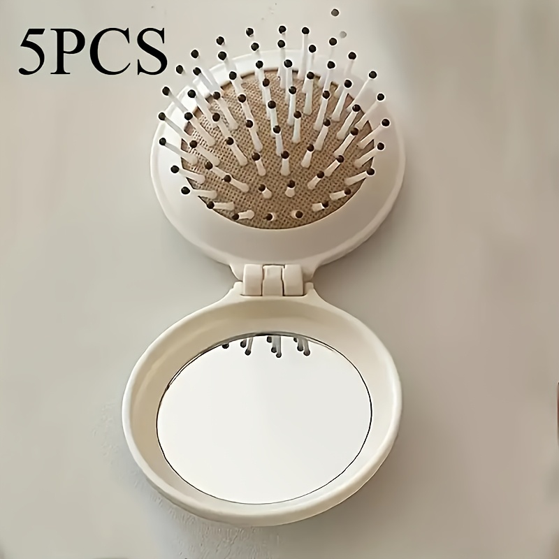 TEMU 5pcs -one Folding Air Cushion Massage Comb & Mirror Hair Styling Tool - Portable Mini Suitable For Home, Travel, For Women' Normal Hair Care,