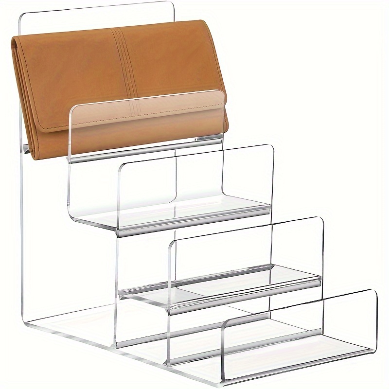 

4-tier Style Plastic Display Stand For Handbags, Wallets, Glasses, Perfume, Jewelry - Clear Step Organizer Rack For Home Use, No Electricity Needed