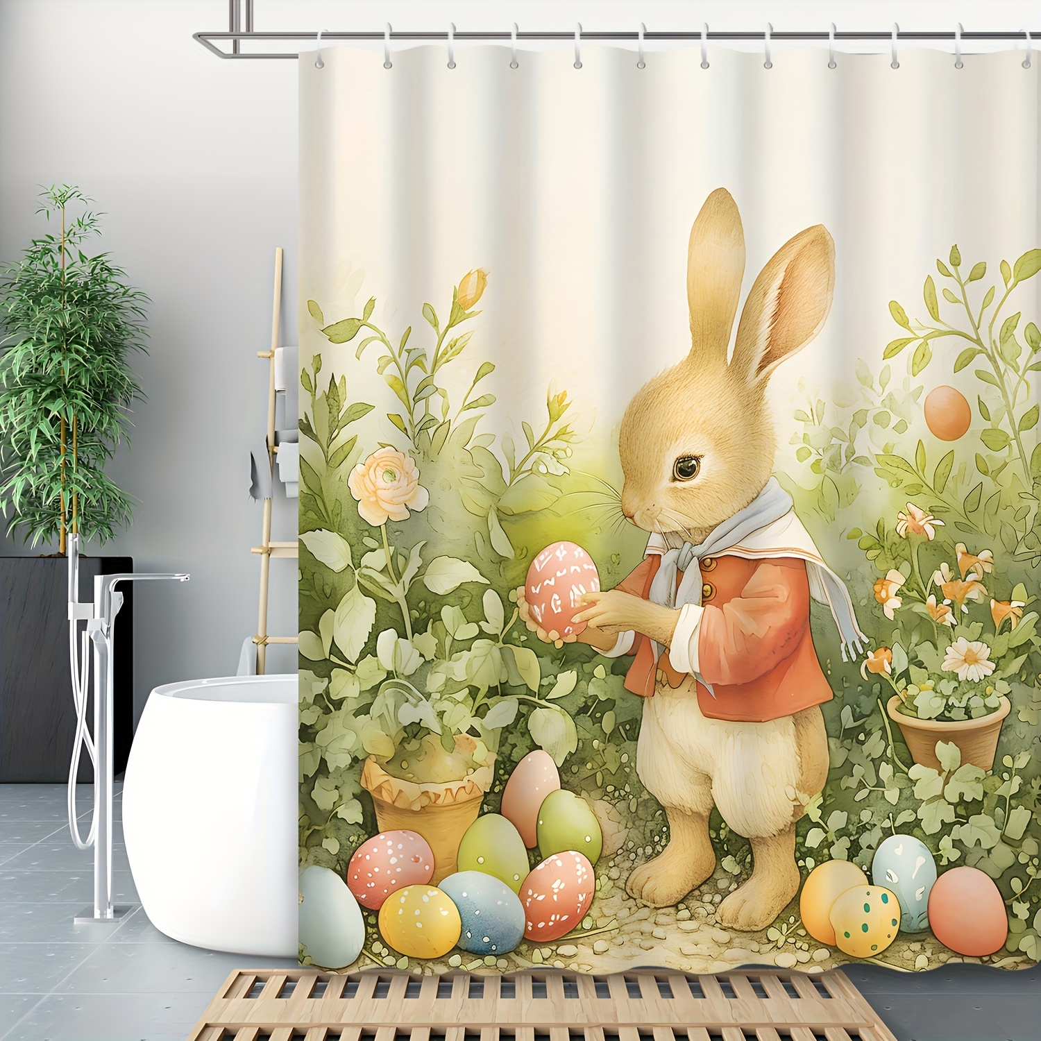 Easter Bunny Egg Printed Shower Curtain Waterproof Shower - Temu