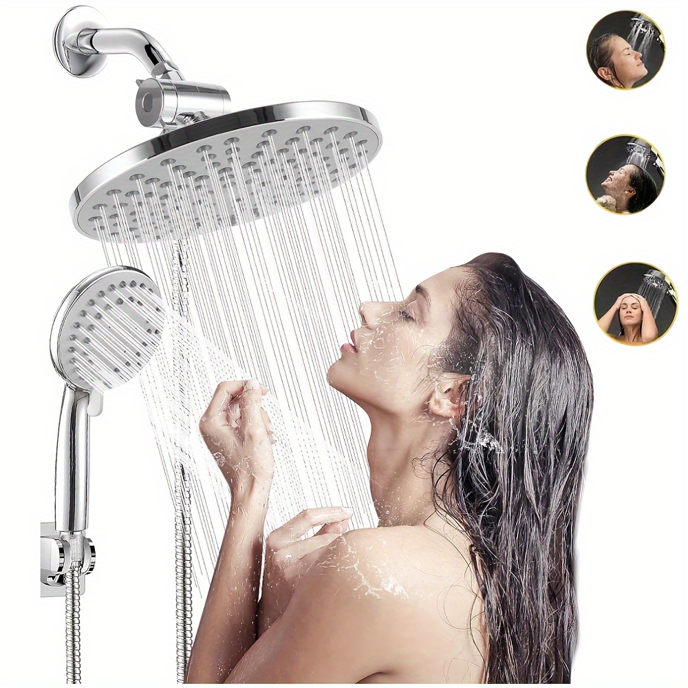 

8" Shower Head And Handheld Shower Heads Combo, With 60" Hose , Punch-free, High Pressure Dual Powerful Shower Spray Detachable