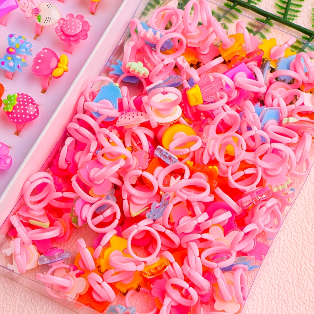 10pcs Random Cute Cartoon Resin Rings Set, Adjustable Stackable Statement Rings