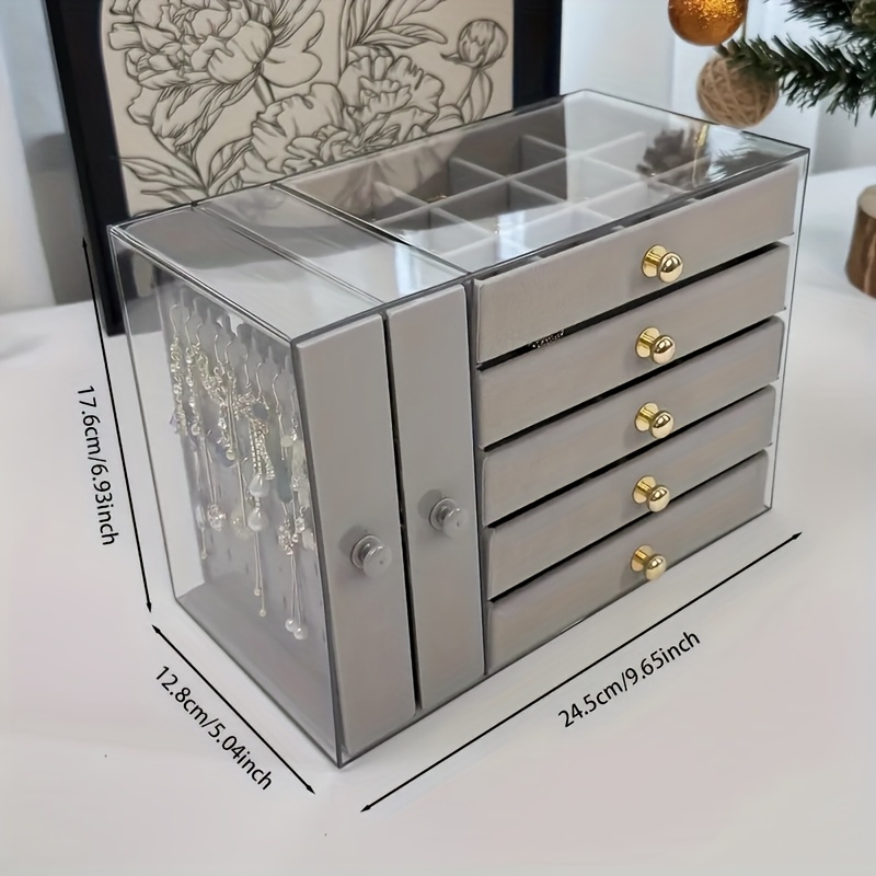 2 tier 5 layer large capacity transparent desktop jewelry organizer bracelet and necklace storage box with multiple compartments ring holder earring rack soft padded necklace and bracelet protector suitable for vanity or desk jewelry box jewelry boxes Product details 1