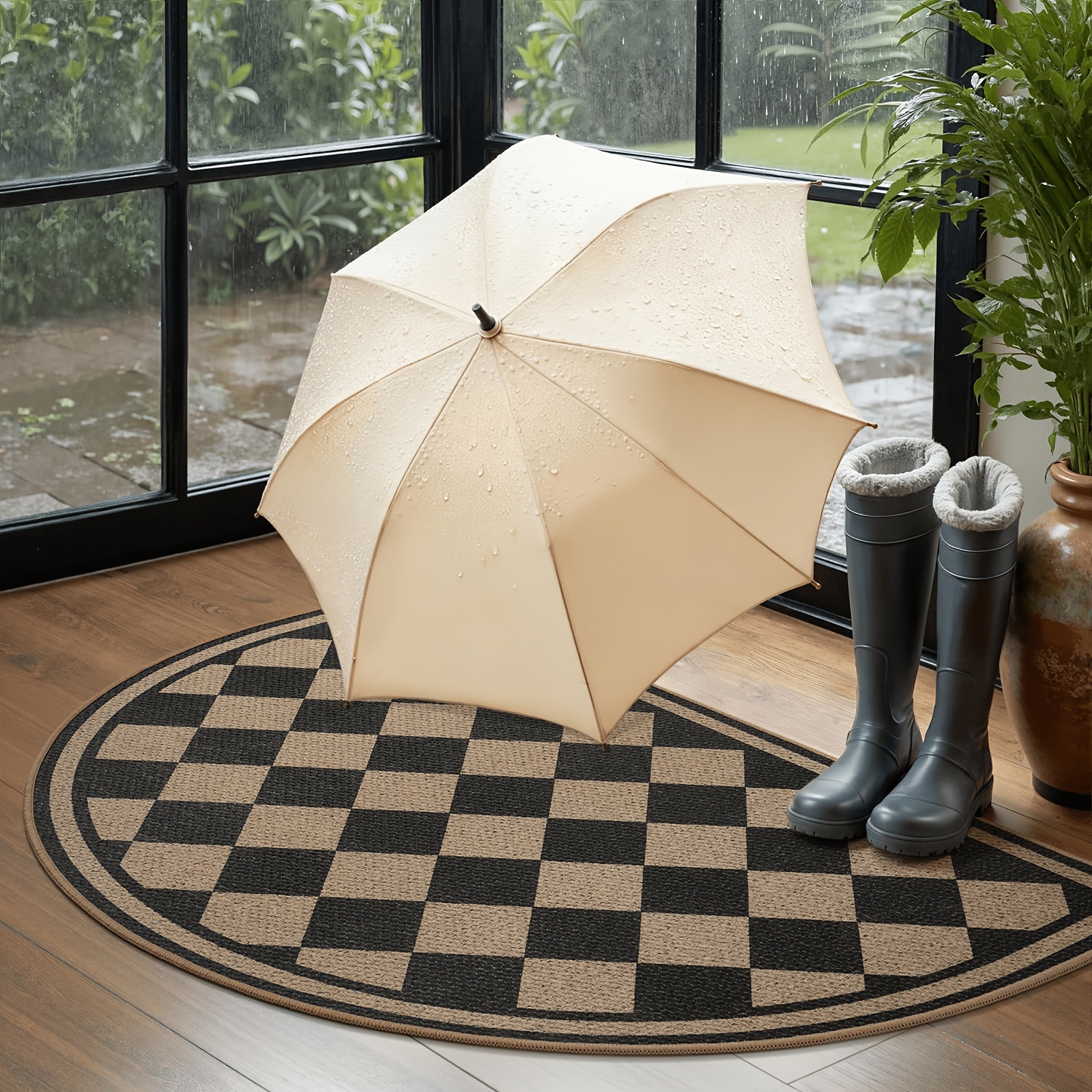 Non-Slip Semicircular Front Door Mat, Absorbent Welcome Mat