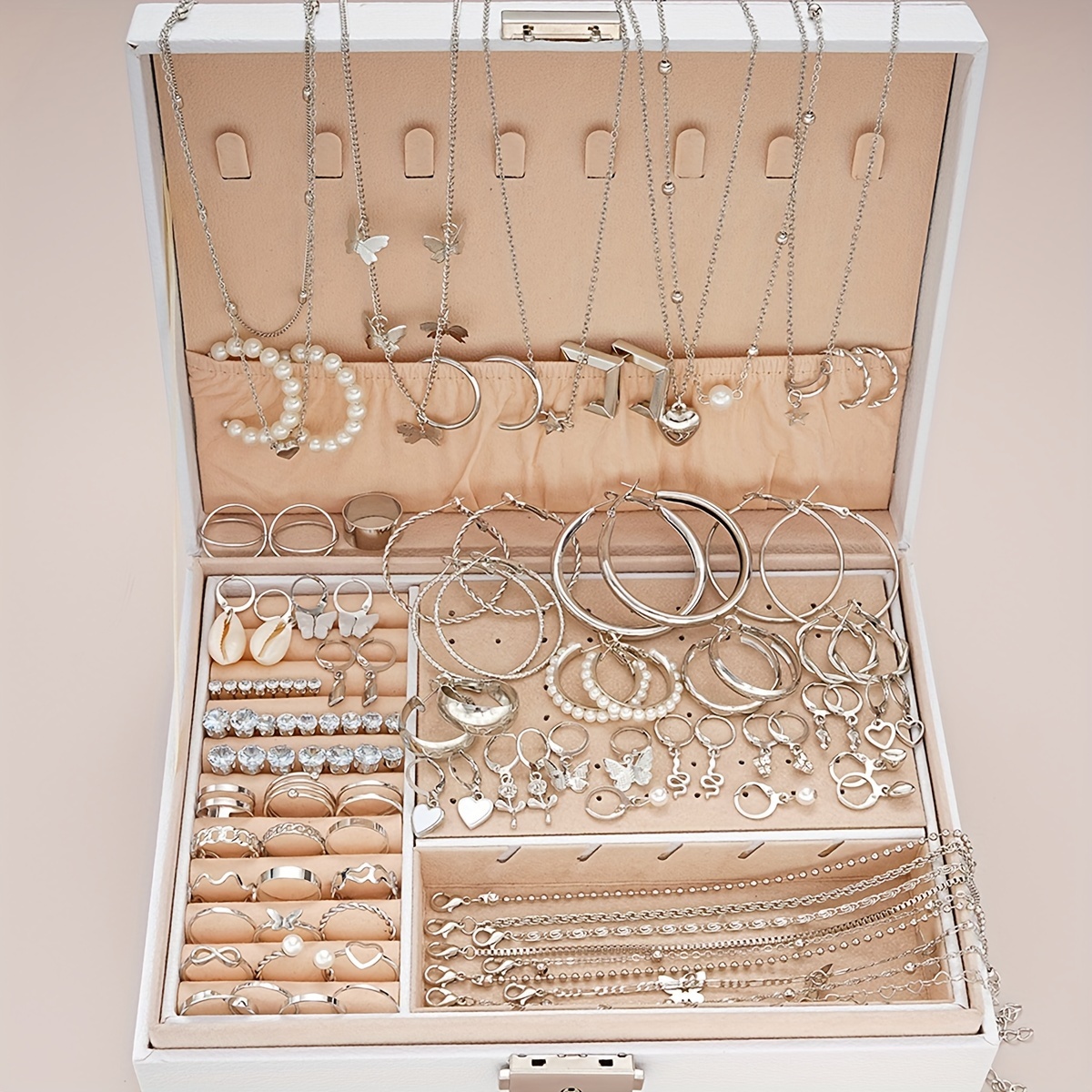 

108-piece Chic Jewelry Set For Women - Includes Bracelets, Necklaces, Earrings & Rings With Heart, Butterfly, Flower Designs - Perfect For Birthdays, Parties, Weddings (no Box)