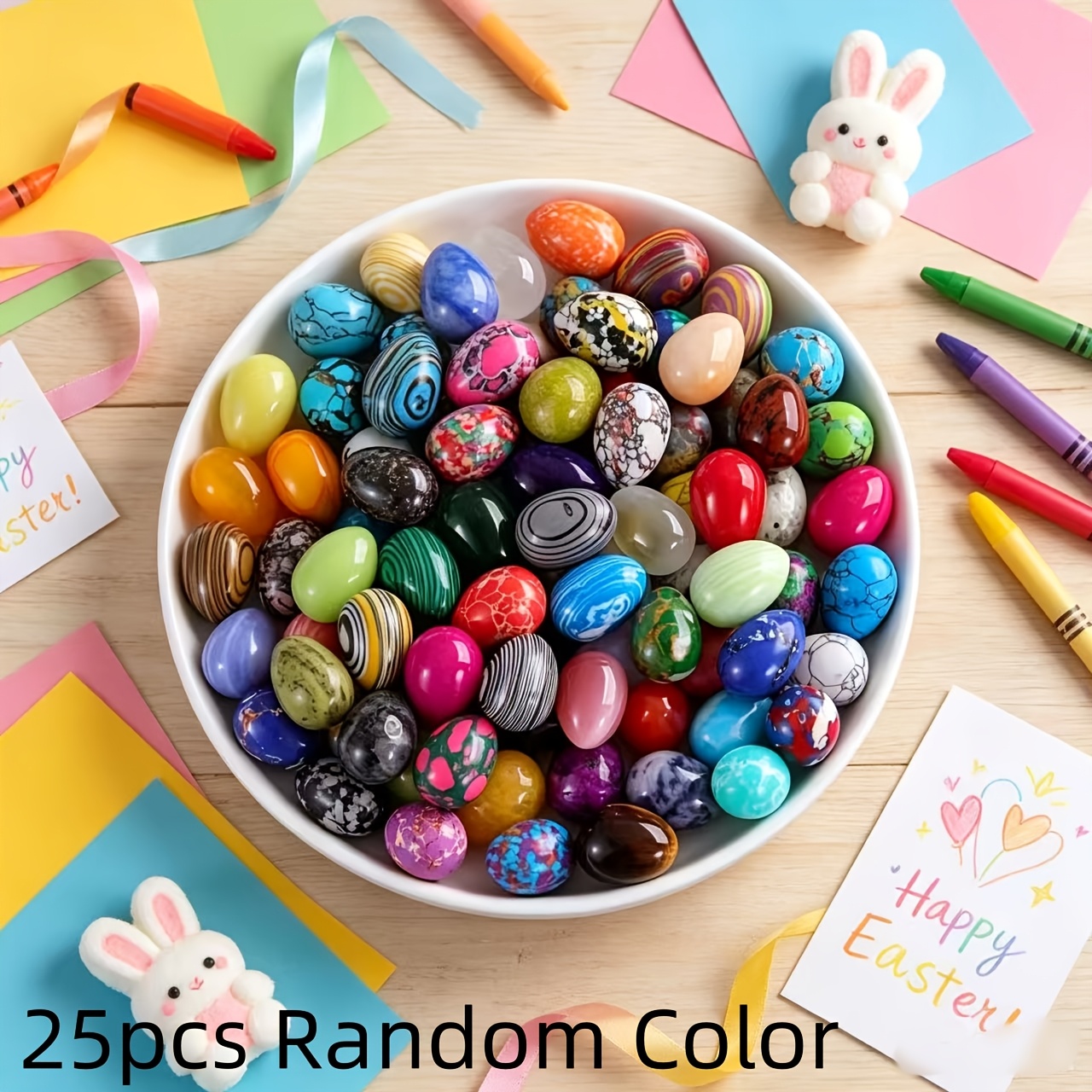 TEMU 25 pièces Mini Œufs de Pâques en Naturelle Colorée, Ornements en Œufs de de Cristal , Décorations Faites à pour Bricolage, Petits Cadeaux de
