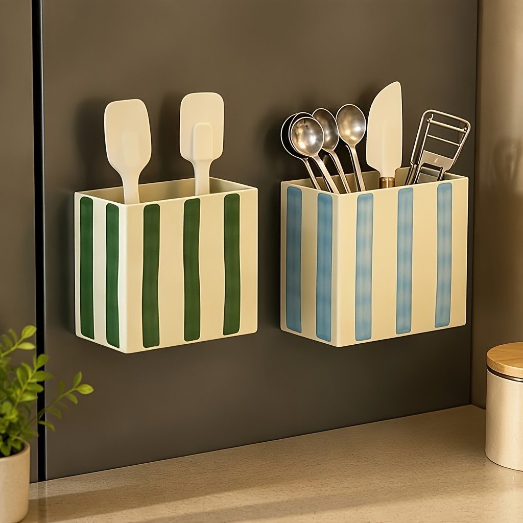 TEMU 2pcs Striped Refrigerator Magnetic Absorbent Box - Kitchen Storage Magnet Rack, Spice Bottle Organizer, Utensil Storage Box, Wall-mounted