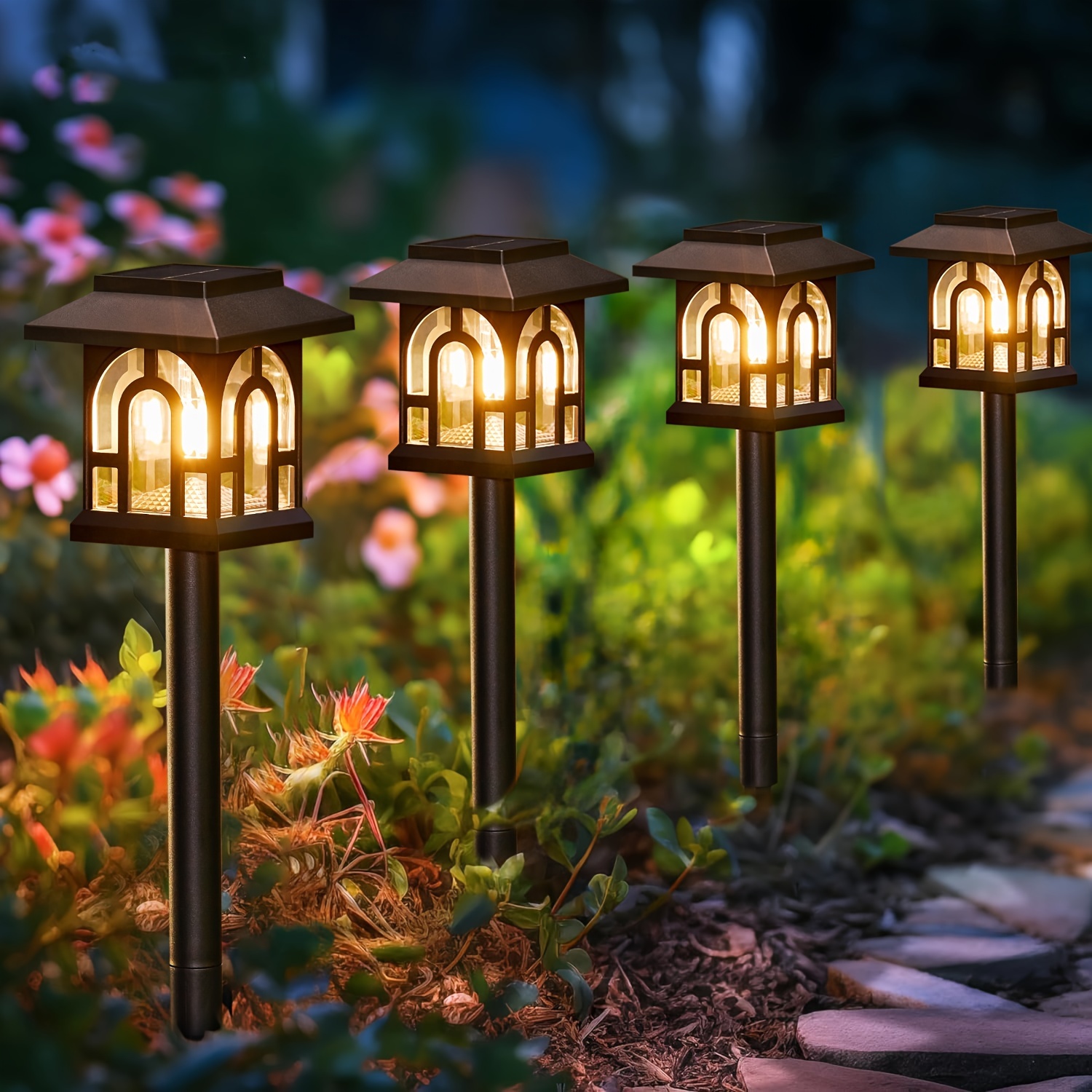 

8pcs Solar Lawn Lights, Solar Garden Lights, Led Outdoor Solar Flower Lights For Patio Wedding Party Fence Decoration Lighting Ambient Lights, Housing Lattice Style