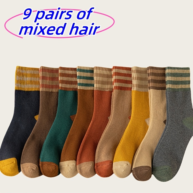 TEMU 9 Paires de Chaussettes Thermiques Épaisses à Rayures Unisexes pour l'Hiver, - Chaudes et Confortables pour Automne et Hiver