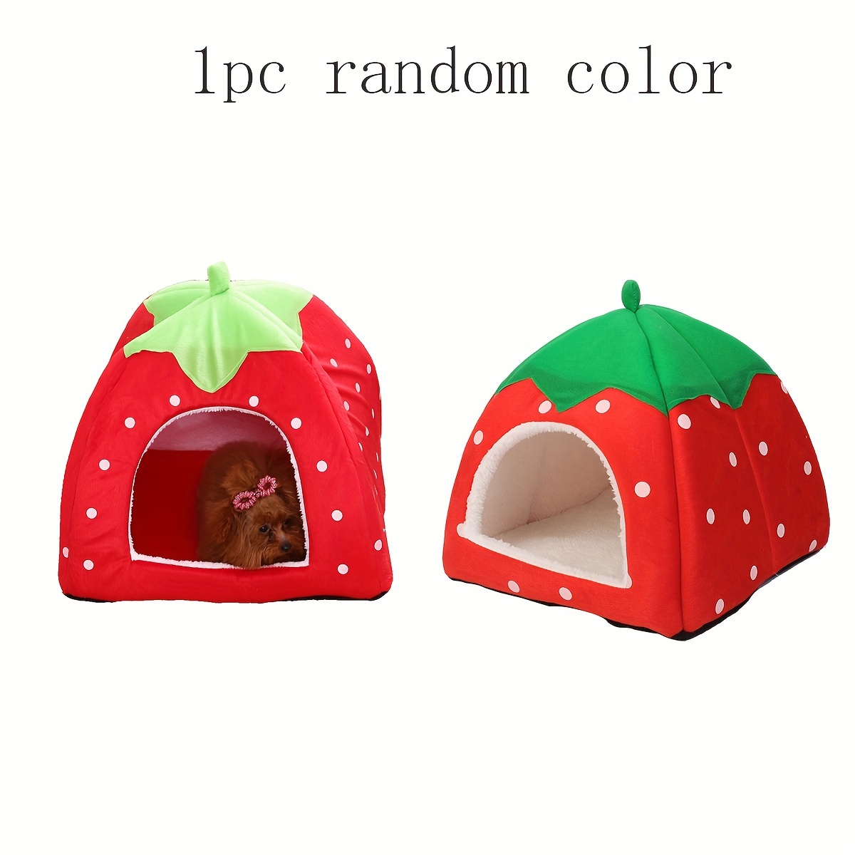 

1pc Soft Warm Pet Bed For Small Animals, Winter Strawberry Tent House, Cozy Mongolian Yurt Style, Assorted Color
