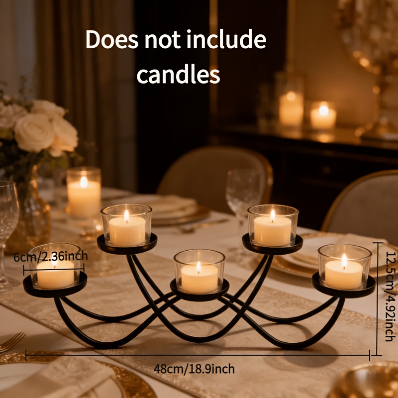 TEMU de mesa de metal para 5 velas - moderno, adecuado para , mesas de comedor, salas de estar, decoración de chimenea - Elegante portavelas para
