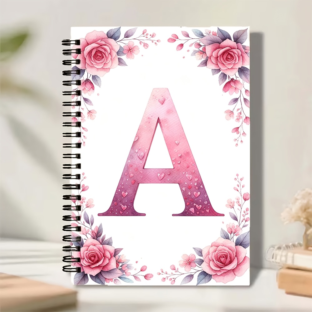TEMU 1pc Pink Rose Floral Letter Spiral Notebook 50 Sheets Ruled, High-quality Paper And Pages, Aesthetic Gift For Women, Men, , Colleagues, Cute
