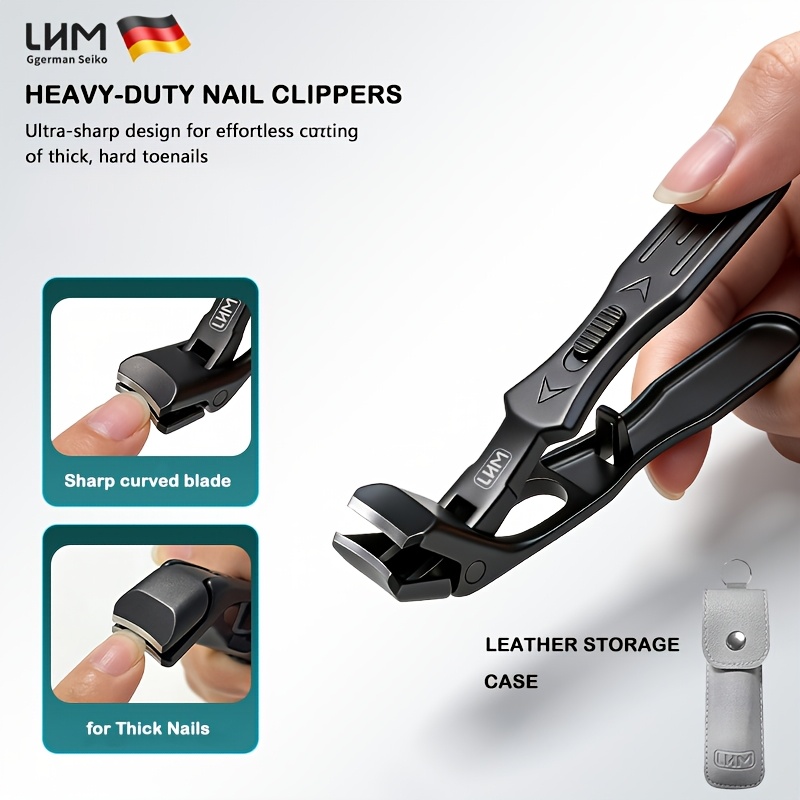 TEMU Laihemi Professional Nail Clippers, Wide Opening Cutter With Curved Blade, Stainless Steel, Ergonomic Long Handle, Slide Switch & Case, Suitable