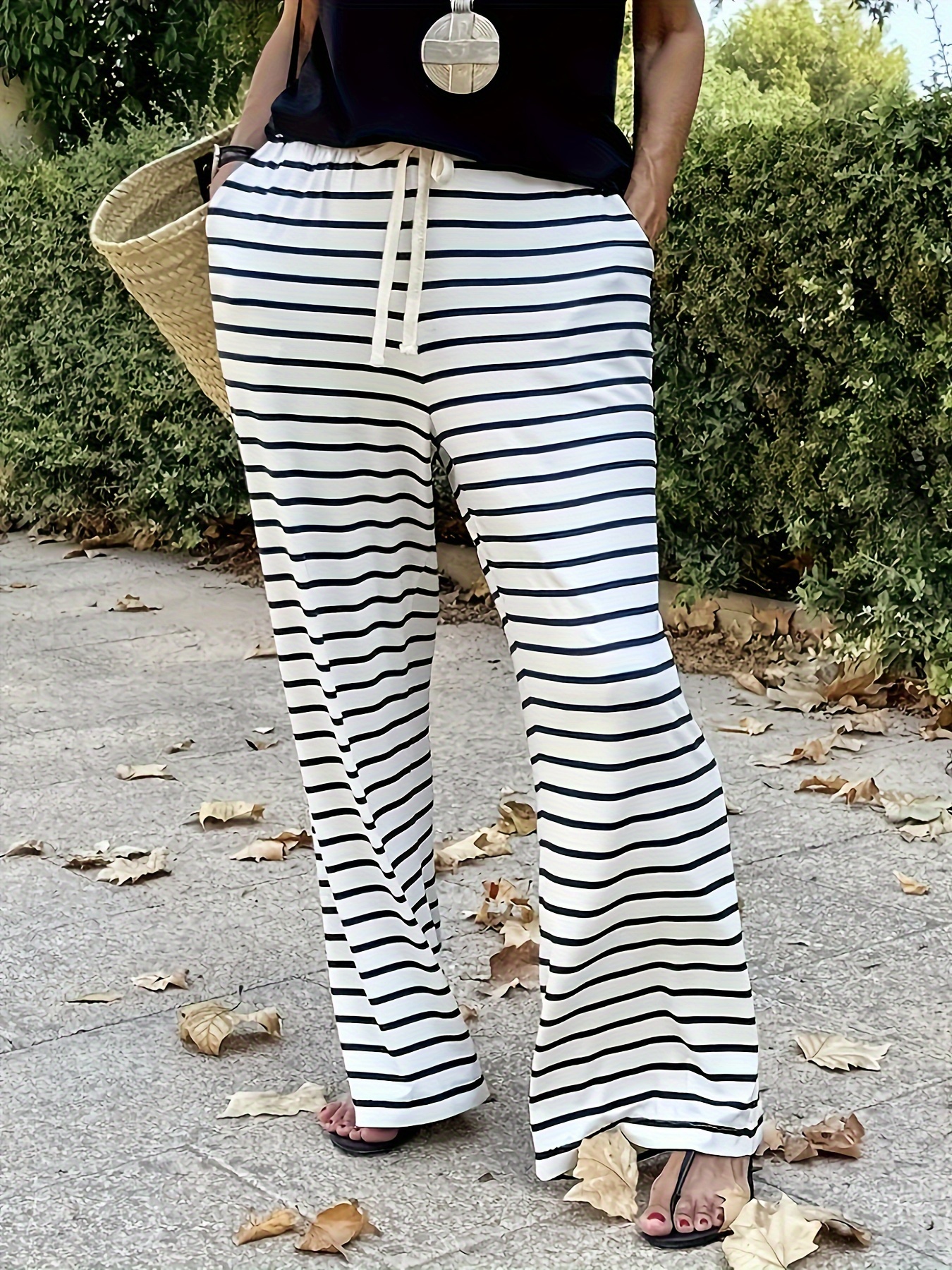 plus size stripes print straight leg pants casual slant region name