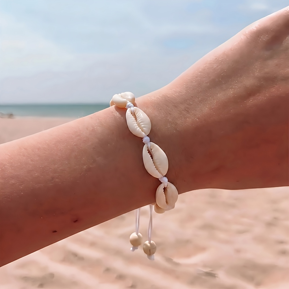 Image of Shoal Ocean Breeze Artificial Seashell Element Drawstring Design Adjustable Size Fashion Bracelet, Suitable For Men And Women, Perfect Versatile Gift For Beach Vacations To Give To
