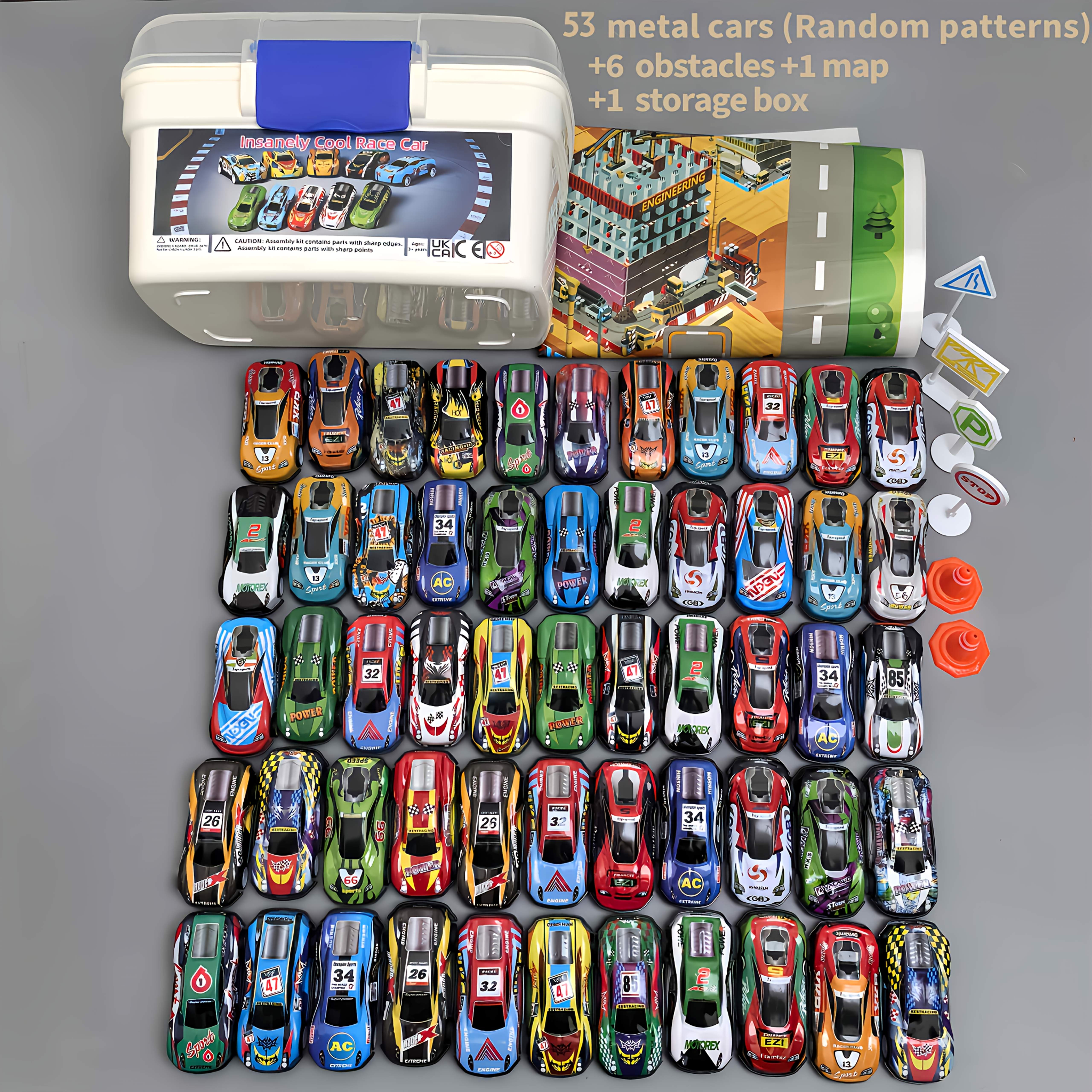 TEMU 60pcs Car Set With Storage Box And Foldable Play Mat, Pull Back Metal Tin Toy Cars, Educational Fun Gift, School Event Prize, Random Style,