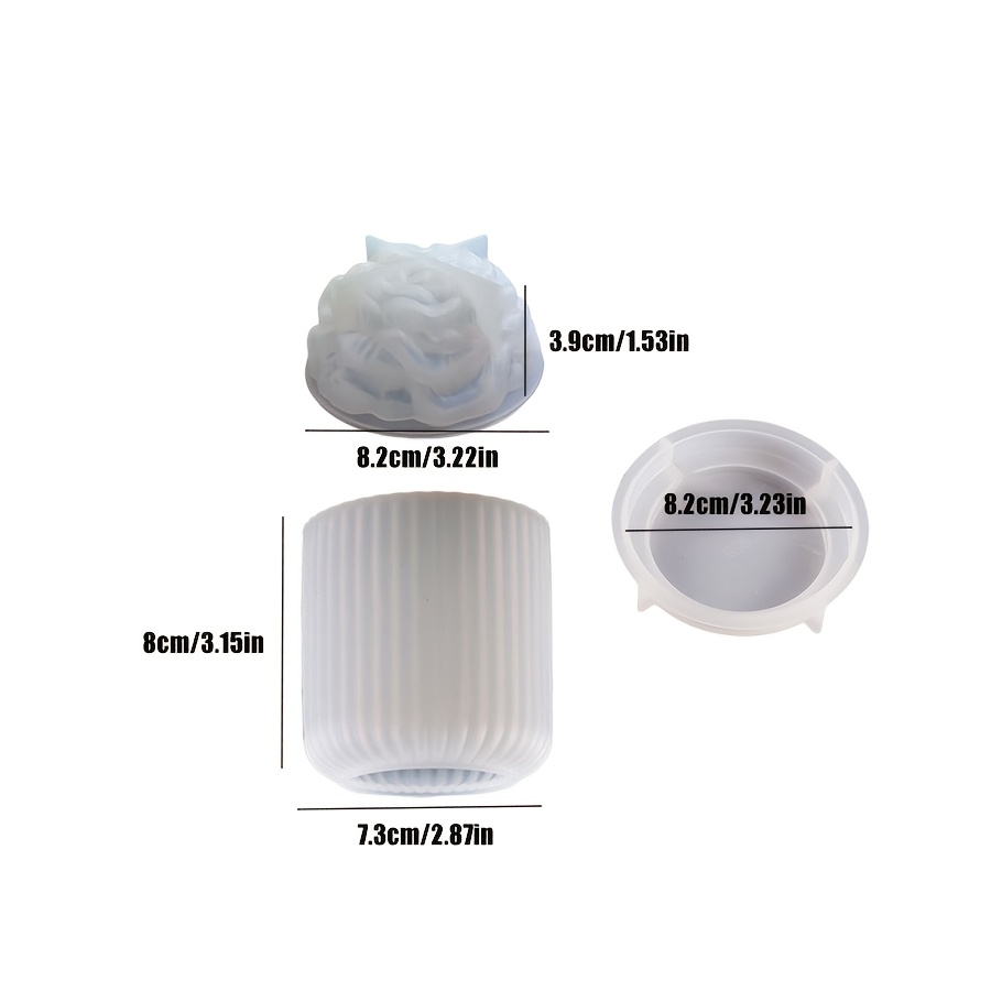 TEMU Resin Silicone Mold-3pcs Round Striped Bottle With Lid And 3d Candle Silicone Molds, Crystal Resin Epoxy Jewelry Storage Box, Gypsum And Cement