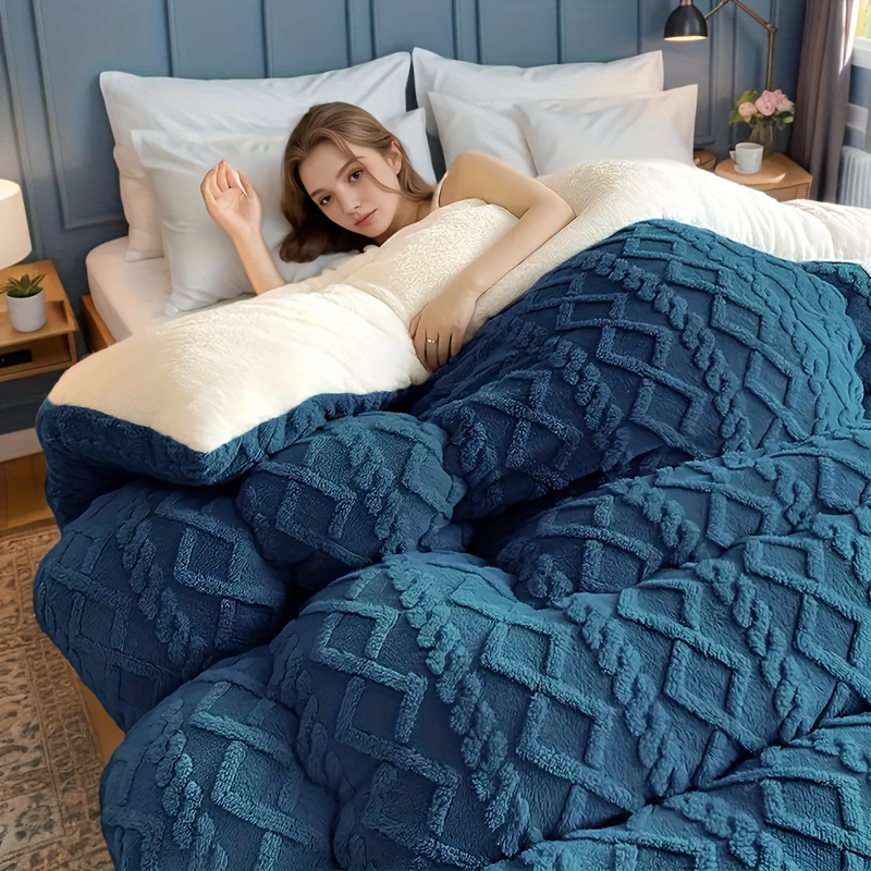 TEMU Winter Velvet Thick Quilt, Bohemian Style, Warm, Soft And Comfortable Velvet Blanket, In 7 Sizes From Single To King, Machine Washable, Suitable
