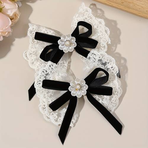 2pcs elegant lace bow hair clips for daily life new years bow hair barrettes for burgundy green black and khaki bow hair accessories for gifts