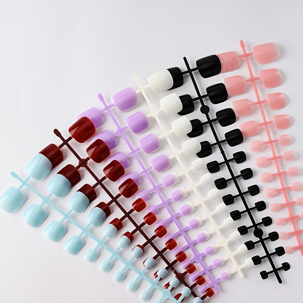 TEMU Set de Uñas Postizas Cuadradas Cortas, 144 piezas, 6 Colores y Tamaños Variados, Tips para Uñas con Superficie y , Ideales para Uñas de los Pies