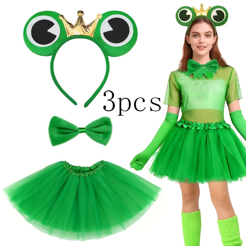 TEMU 3pcs Frog Costume Accessory Set, Includes Frog Headband, Bow Tie, Tulle Skirt, Unisex, Suitable For Carnival, Fair, Halloween, Christmas, Themed