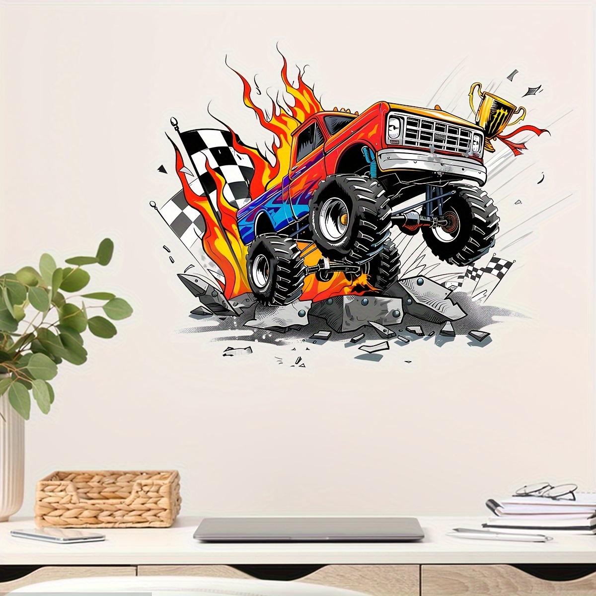 

1pc Creative Off-road Vehicle Wall Decal - Removable Pvc, Self-adhesive Art For Living Room, Bedroom, Tv Area, Glass Windows & Doors