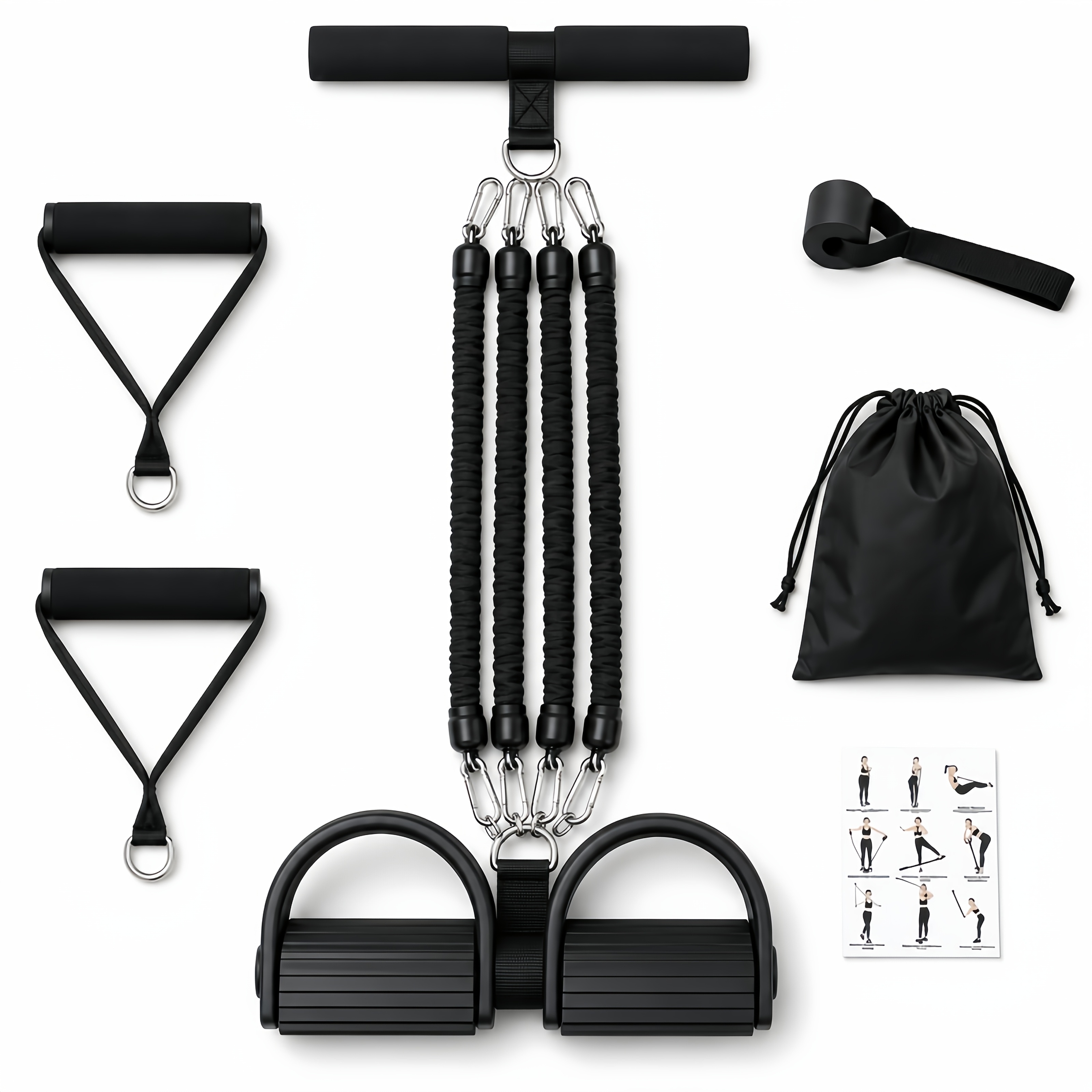 Adjustable Set, 25-100 Lbs Home Workout Equipment With 4 Reinforced 3-layer Latex Tubes, Non-slip Foot Pedals, , Foam Handles, Door Anchor, And Storage Bag For Full- Training