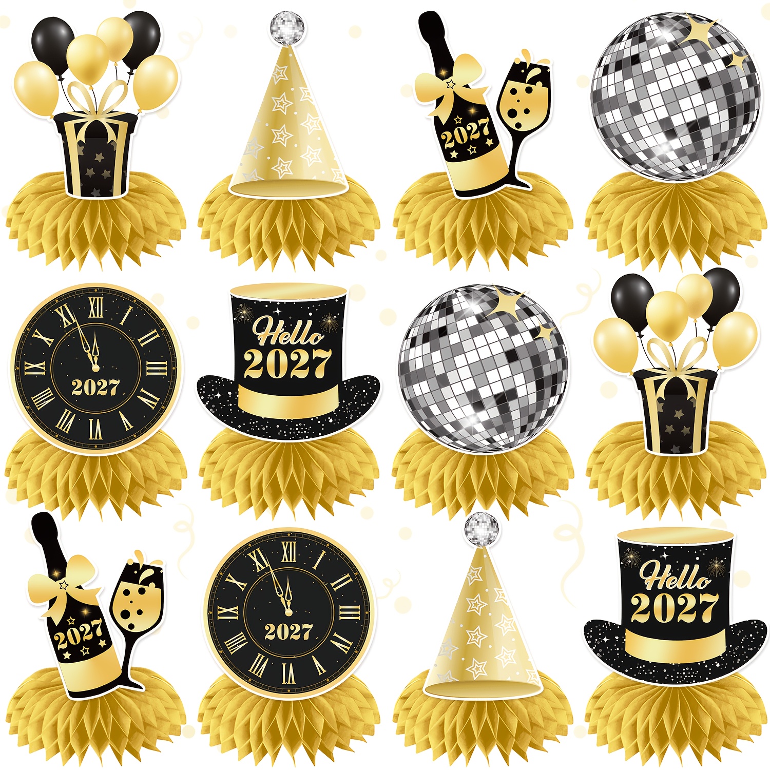 TEMU Centres de table de fête, 12 pièces de décorations de fête du An, décorations de table de fête Année, fournitures de fête Année 2027, centres de