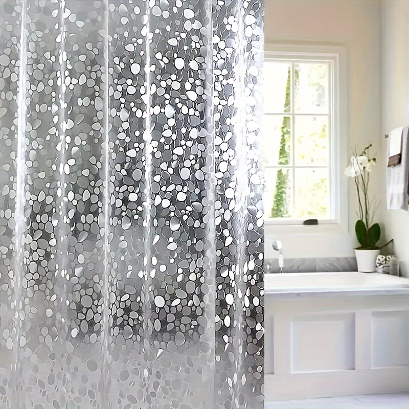 

71x71 Inch 3d Pebble Printed Semi-transparent Shower Curtain: Waterproof For Shower And Bathtub - No , Battery-free