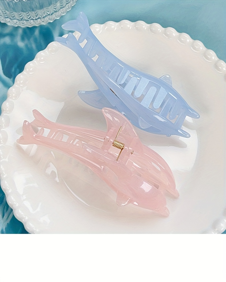 6pcs jelly shell claw clips dolphin with glitter straps   hair accessories cute animal hairstyles headpieces large shark clip   barrettes for everyday looks and beach parties Product details 4