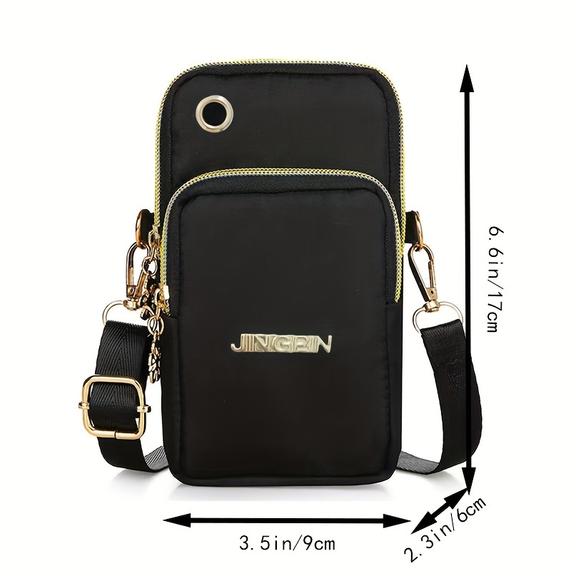 [Random Zipper Pull] Women'S Mini Crossbody Phone Bag - Lightweight Nylon, Adjustable Strap, Black, Vertical & Portable with Wrist Strap, Casual Summer Style, Casual Phone Bag | Minimalist Design | Lightweight Nylon, Small Crossbody Bag