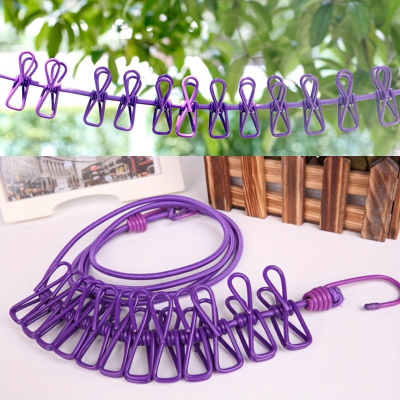 

Retractable Clothesline With 12 Plastic Clips - Portable Laundry Drying Rope Rack For Outdoor Use