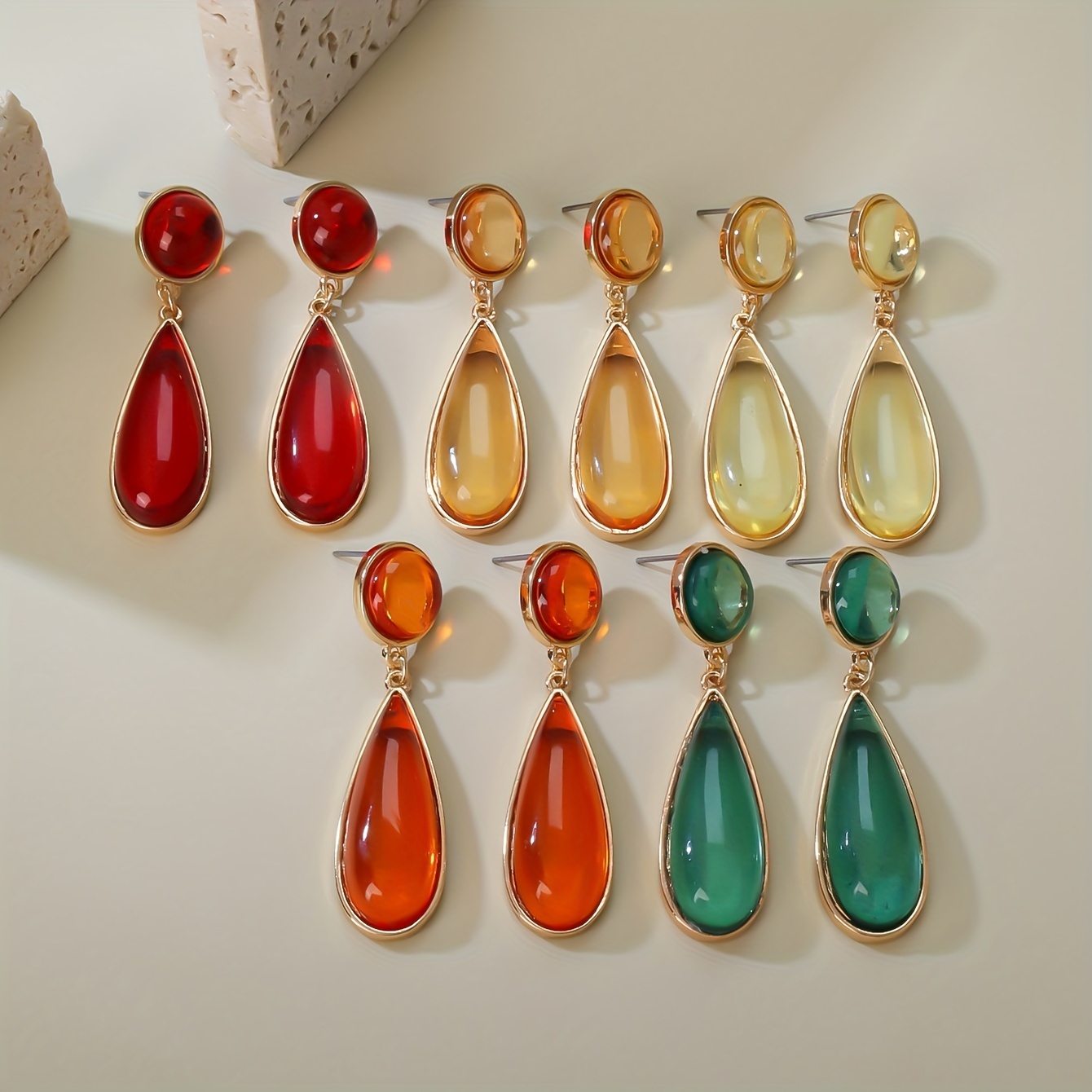 

Vintage Bohemian Style Resin Dangle Earrings With Geometric Teardrop Pendants - Perfect For Everyday Wear And Celebrations