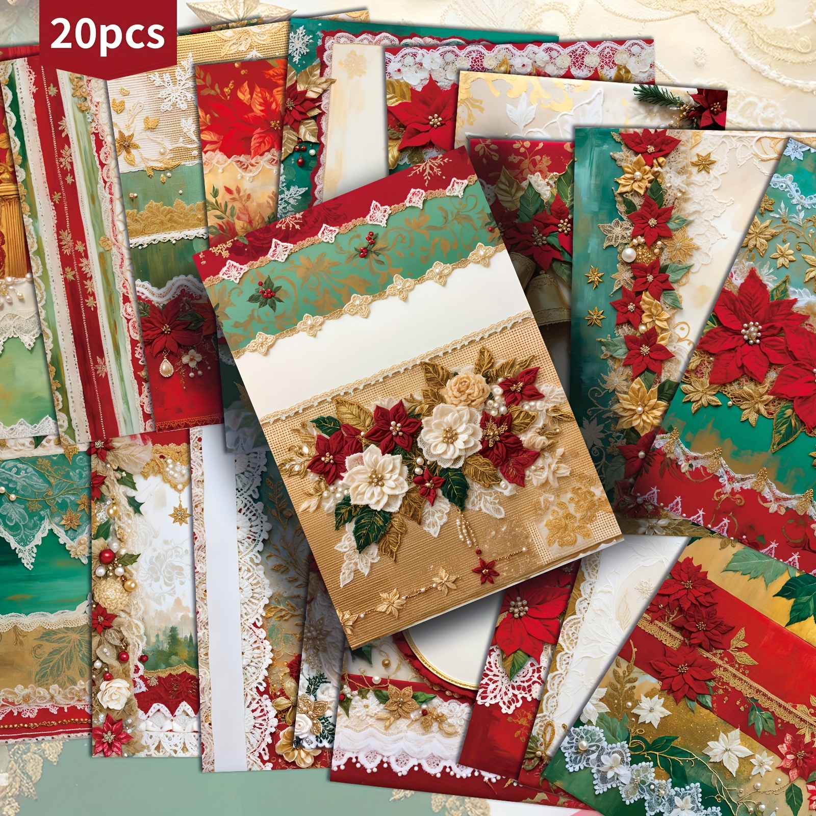 TEMU 20-pack Vintage Lace Collage Christmas Decoration Postcards - 4x6 Inches Retro Junk Journal Paper, Classic Pinup Illustrations, Collectible