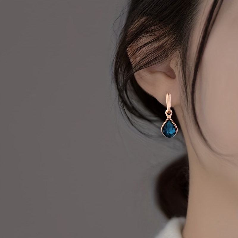 Teardrop CZ Dangle Earrings, Golden Alloy, Casual & Gift