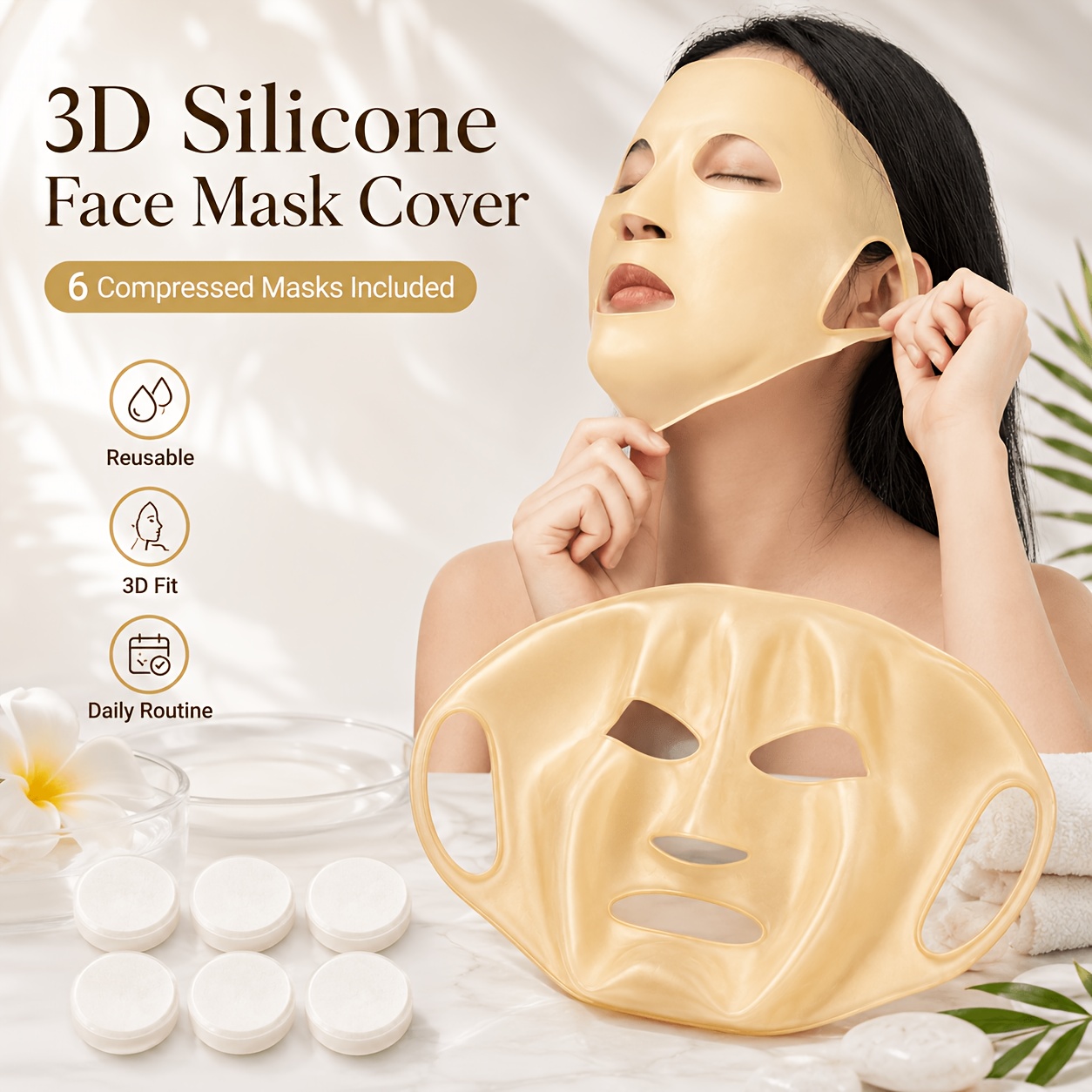 TEMU Set de Cubierta de Mascarilla Facial 3D Reutilizable, Cubierta de Mascarilla Facial Completa con Gancho para y 6 Tabletas de Mascarilla Facial