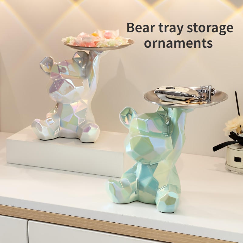 

1pc Modern Ceramic Bear Figurines With Tray, Decorative Key Storage Entryway Ornament, Living Room Home Decor