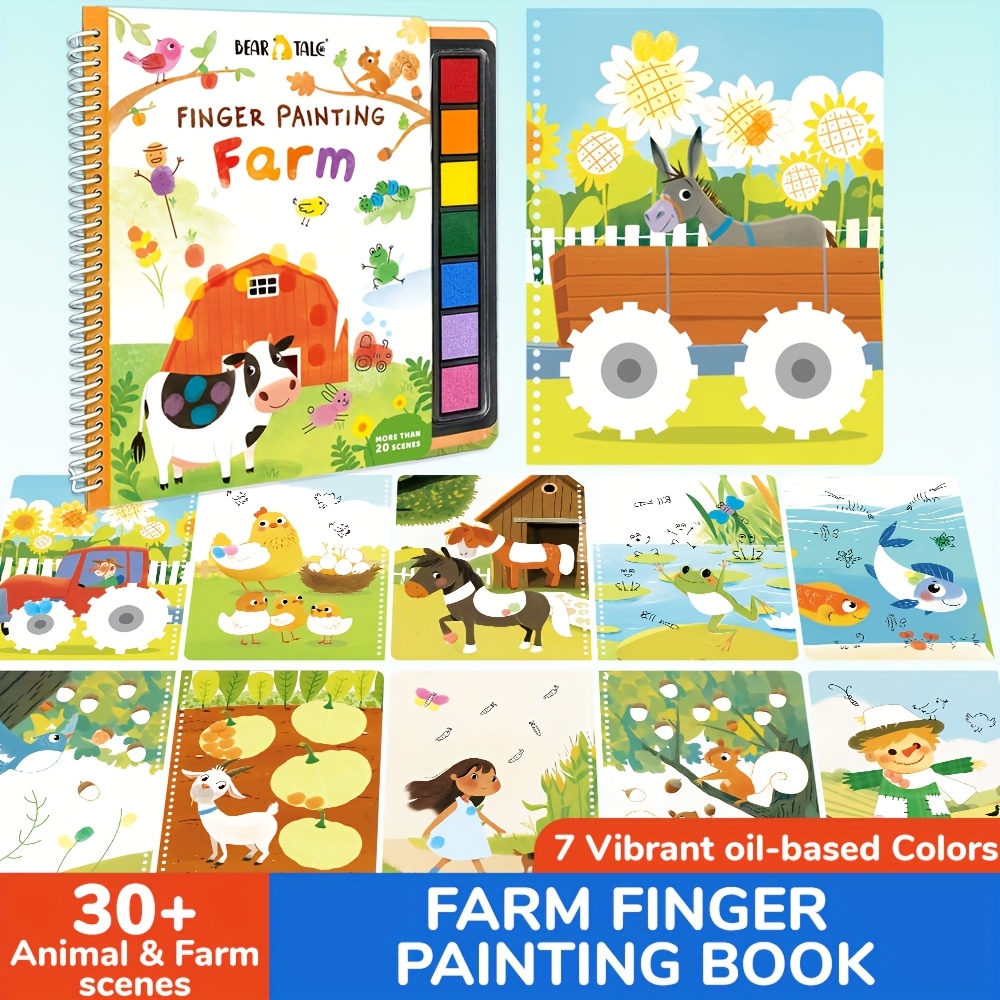 MAGIC FARM, 30+ Farm animals scenes, DIY Coloring Book for Finger Painting, toys, Crayola Color Wonder Mess Free Fingerprint Ink Painting Activity Set, Finger Painting Alternative, Toddler Coloring, Travel Activity, Gift for Toddlers, classroom resources primary, colouring books, Bear Tale?