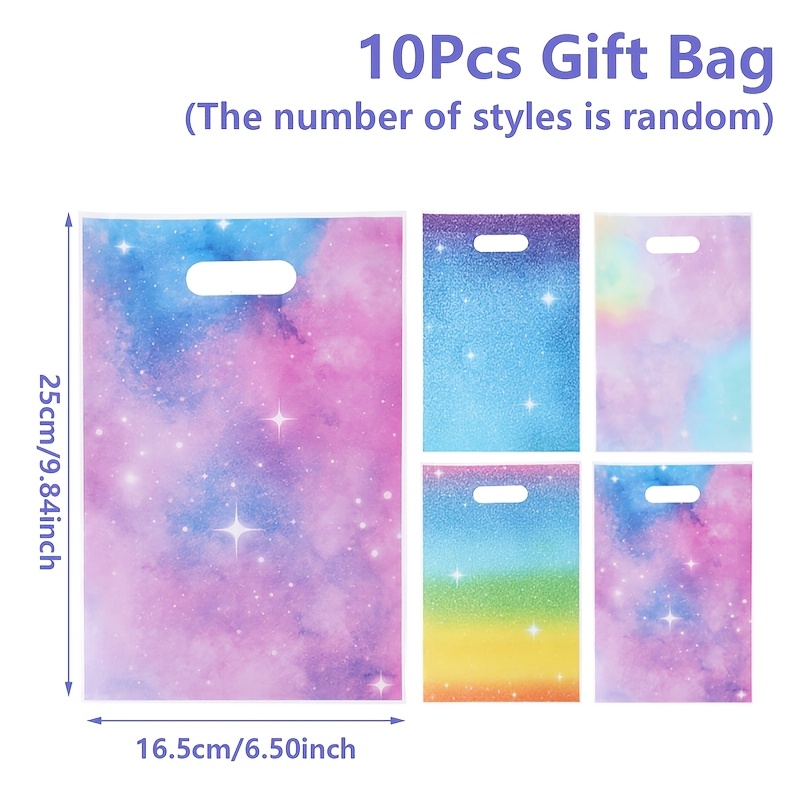 TEMU 10/25/50pcs, Sacs Cadeaux Hybrides Galaxie Colorée, 25*16.5cm, Sacs d'Emballage en Plastique de Styles Mixtes, Décoration de Fête Anniversaire,