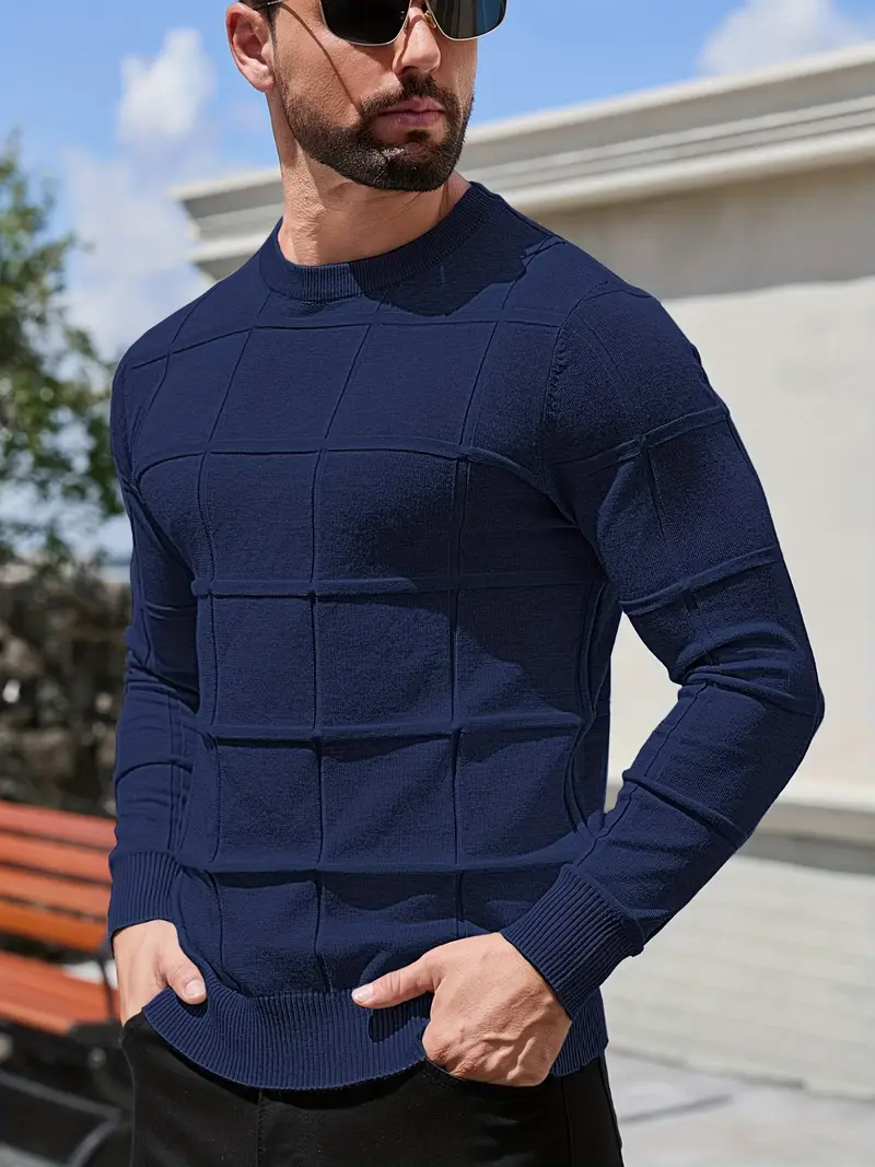 mens heavyweight 100 polyester sweater solid grey round neck long sleeve pullover with h shape silhouette ribbed neckline machine washable casual formal wear durable everyday layering essential Product details 8