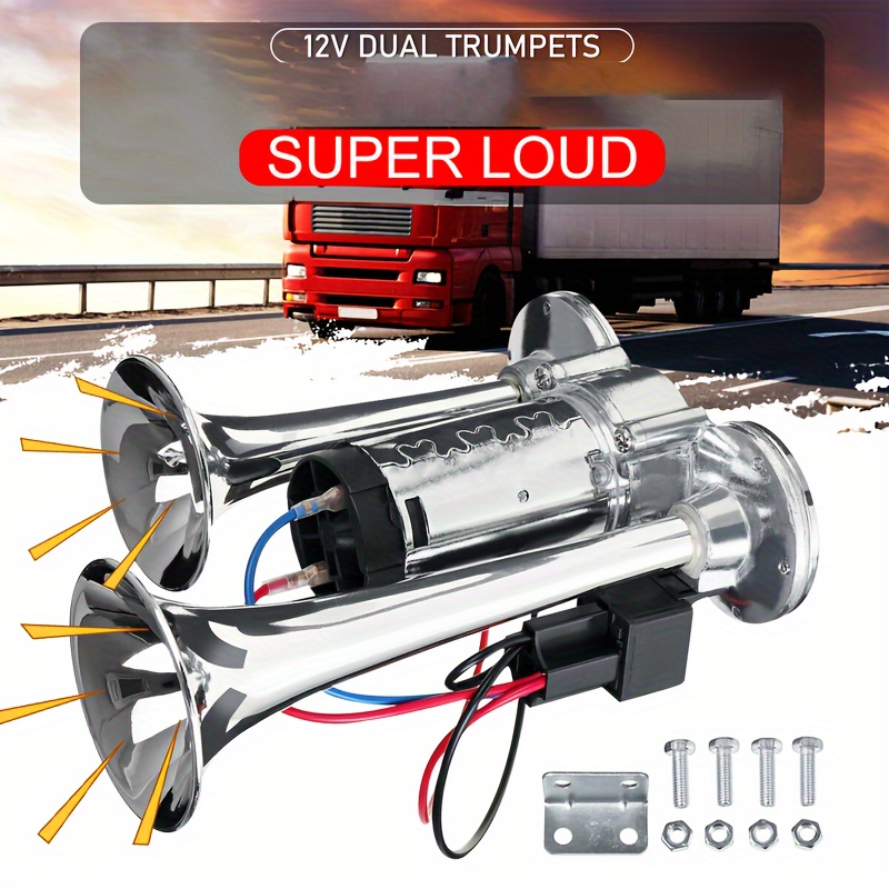 super loud air horn universal electric dual horn air horn air compressor air pump for any 12 24v vehicle car diy kit truck truck motorcycle boat details 2