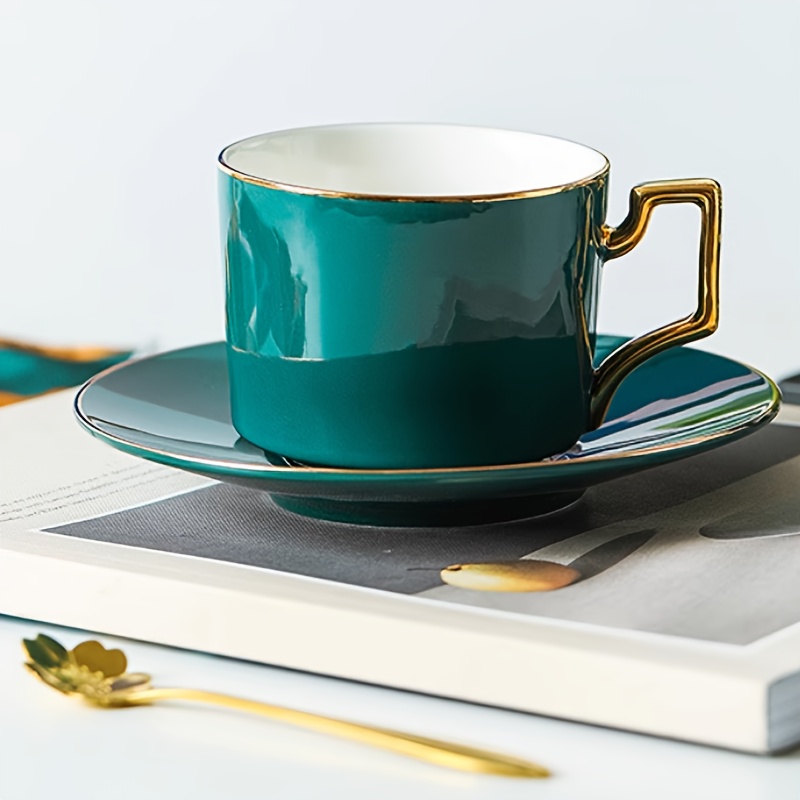 Set of Cup, Saucer, and Spoon Ceramic Coffee Cup and Saucer Set  and Dessert Plate, Suitable for Coffee, Tea, Milk, Cappuccino, Breakfast