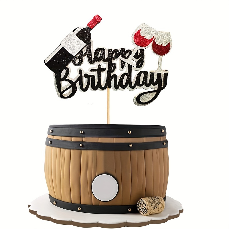 Image of 1pc Red Wine Cake Topper For Men Women Cheers Beer Dating Cake Decorations Wine Party Decorations For 40th 50th 60th Happy Birthday Cake Toppers