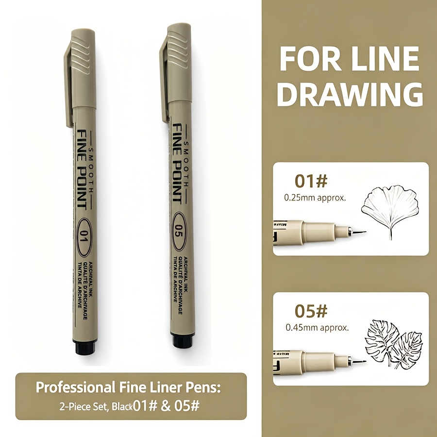 TEMU 2pcs Smooth Fine Point Set With Ultra-thin Tip & Smooth Ink Flow - Fineliner Drawing Pens Suitable For Sketching, Anime, Technical Drafting,
